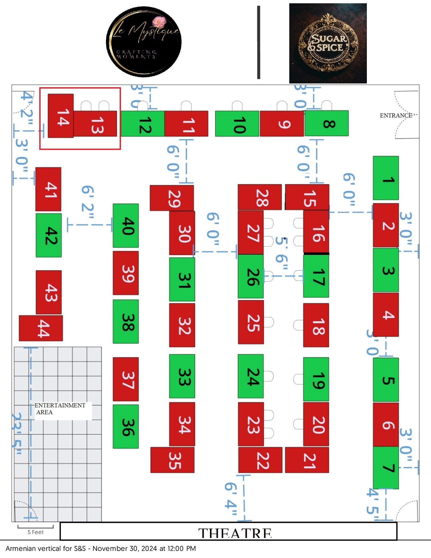 Space Number 13-14 Double Space  reservation for 2 Days, Nov 30th & Dec 1st Armenian Center Laval For General Merchandises