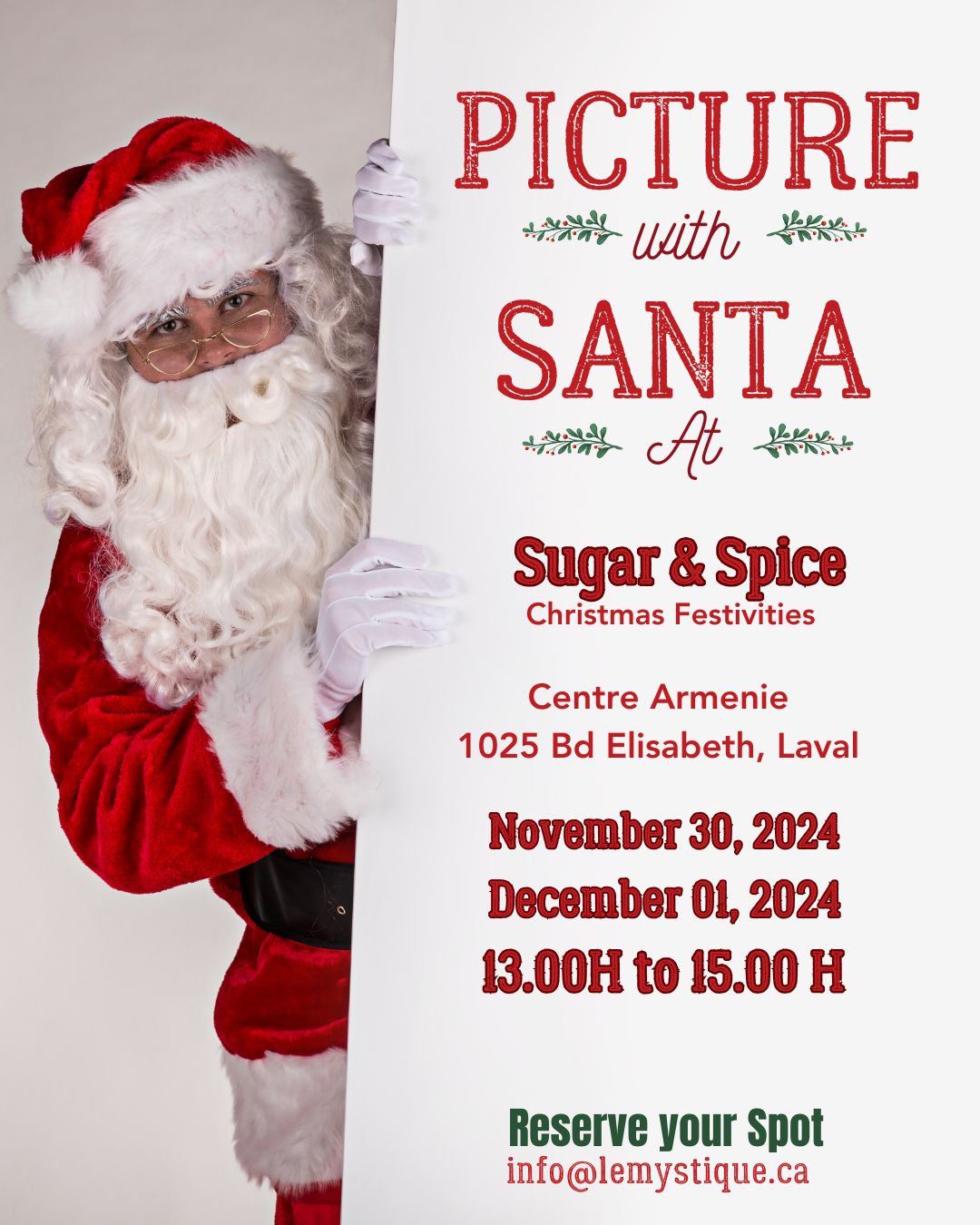 🎅 Réservez votre place pour une photo avec le Père Noël| 🎅Reserve your spot for a picture with Santa today
