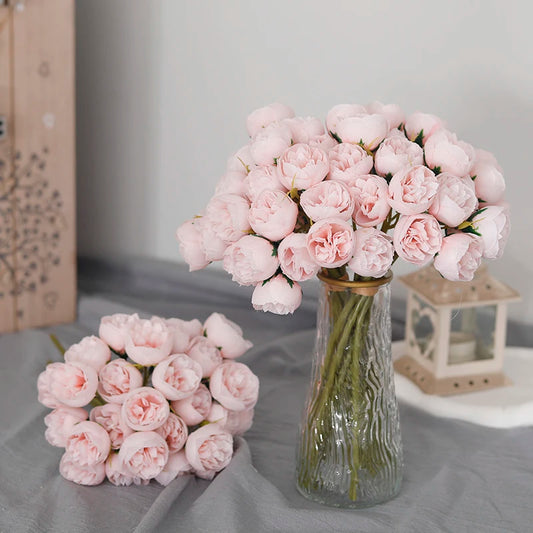 27 heads Pink Roses Peony Artificial Flowers Silk Bouquet for Table Vase Arrange Home Wedding Decoration Roses Fake Flowers